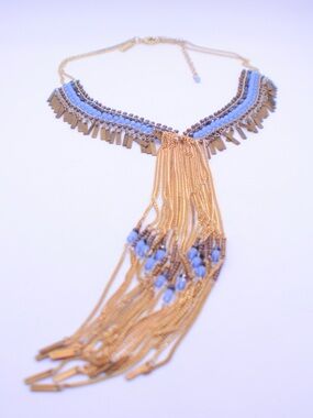White House Black Market Crystal Chain Layered Necklace Chain Dangle Fringe Mesh
